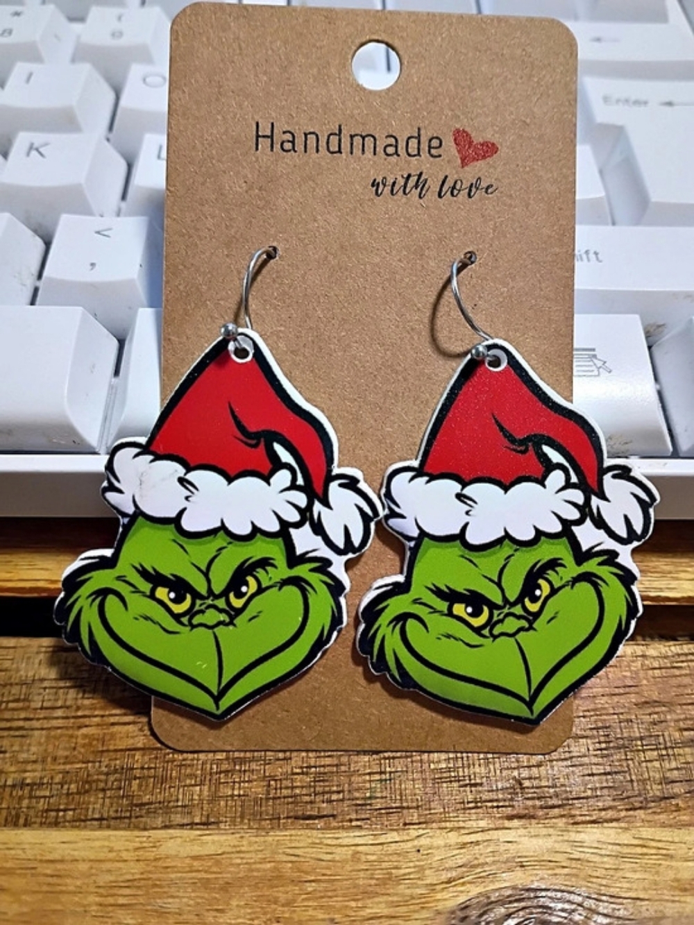 Classic Retro Grinch Christmas Earrings Green & Red Santa Hat Earrings